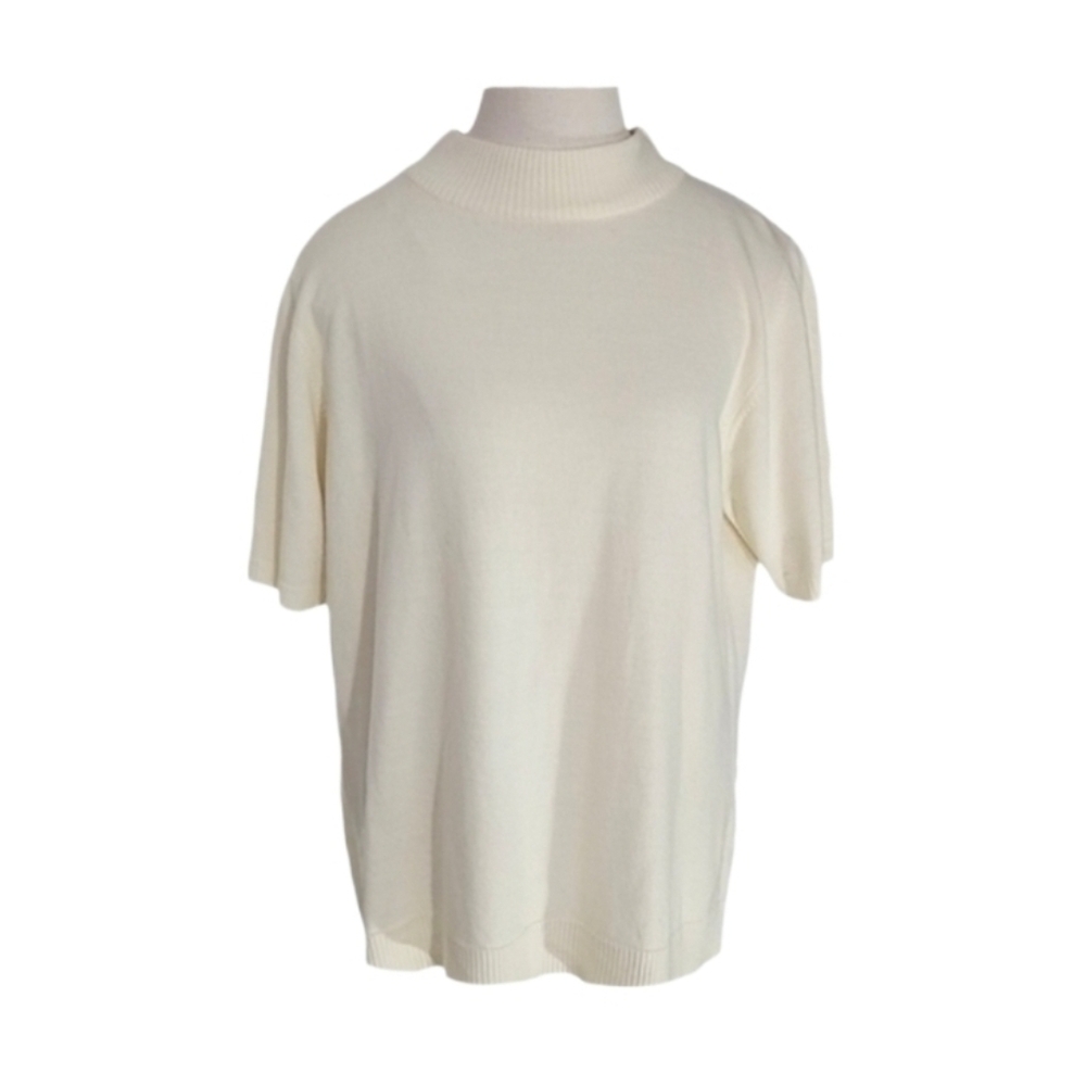 Damart Top Knit Mock Neck Short Sleeve Ivory Size M